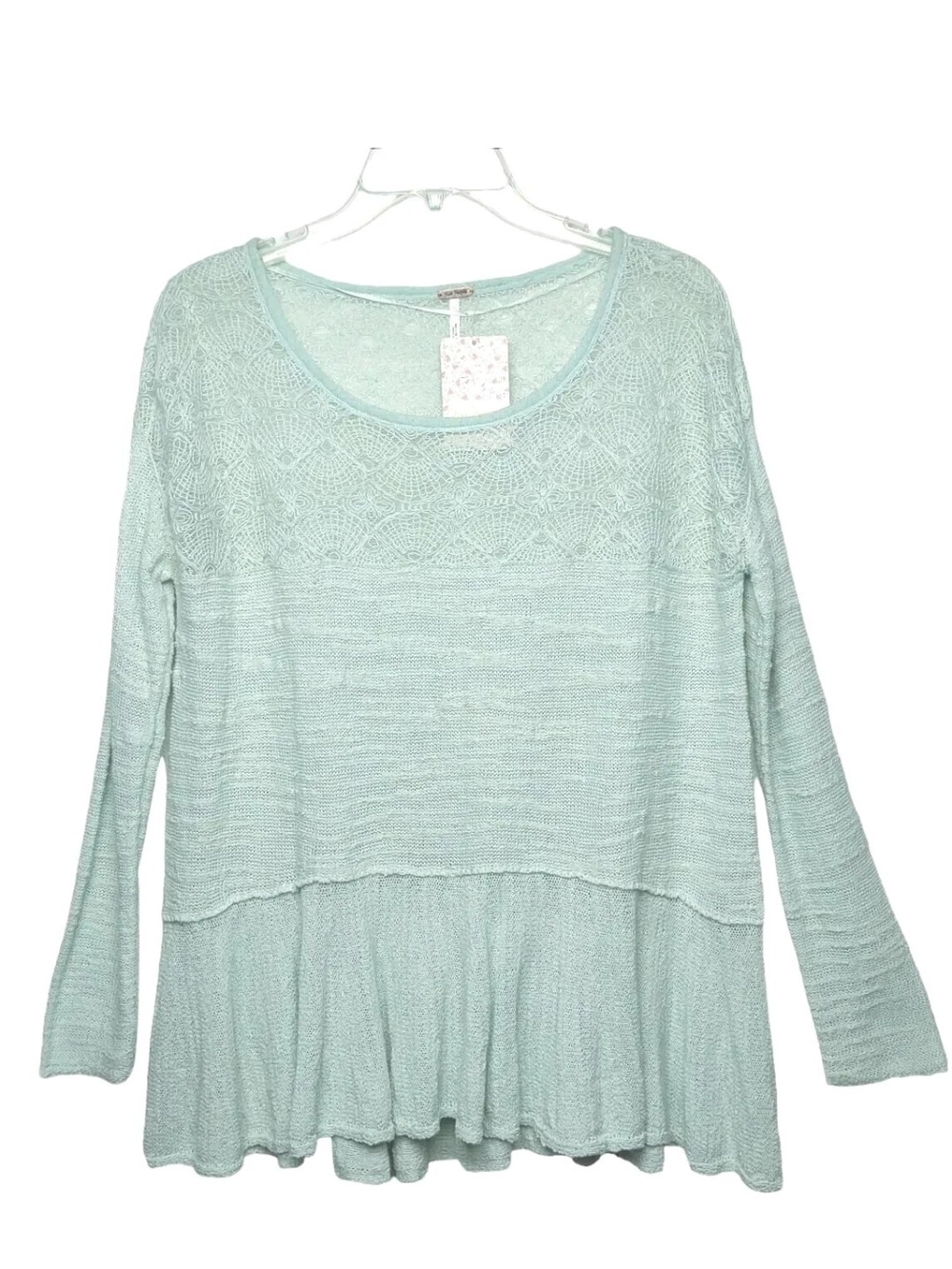 Free People Kristobel Light Mint Knit Peplum Sweater